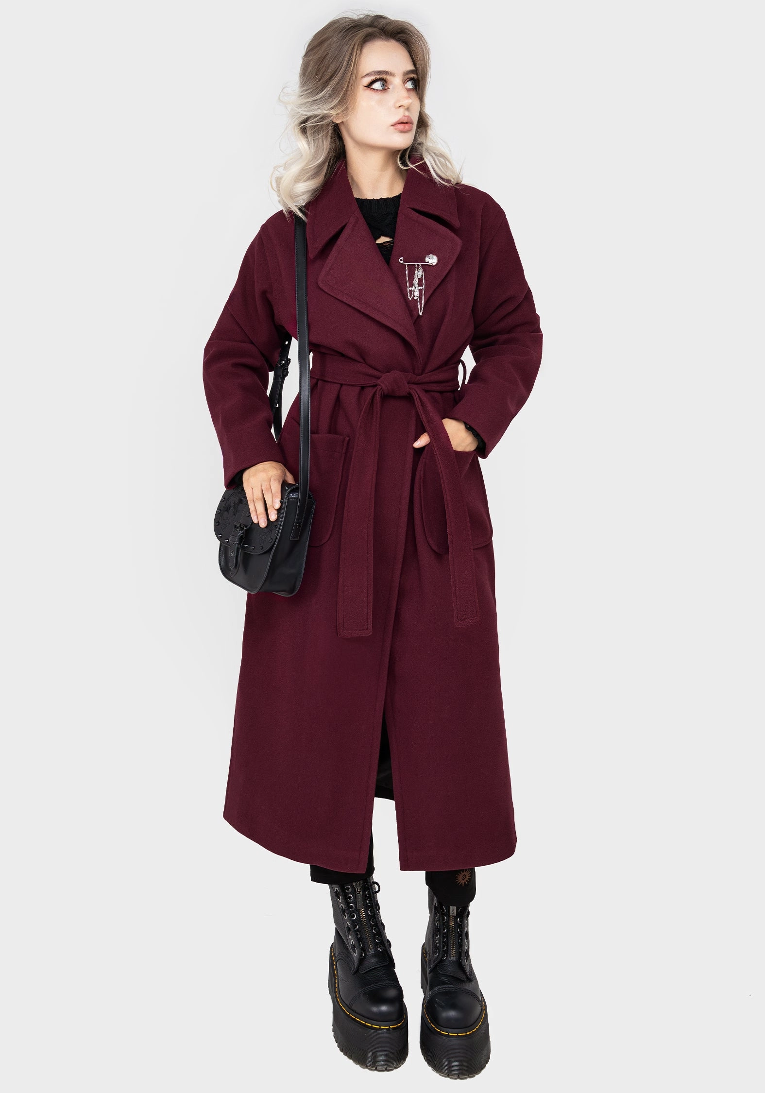 Minimalist Pocket Layout Thermal regulation Meltdown Oversized Coat with Brooch - Red