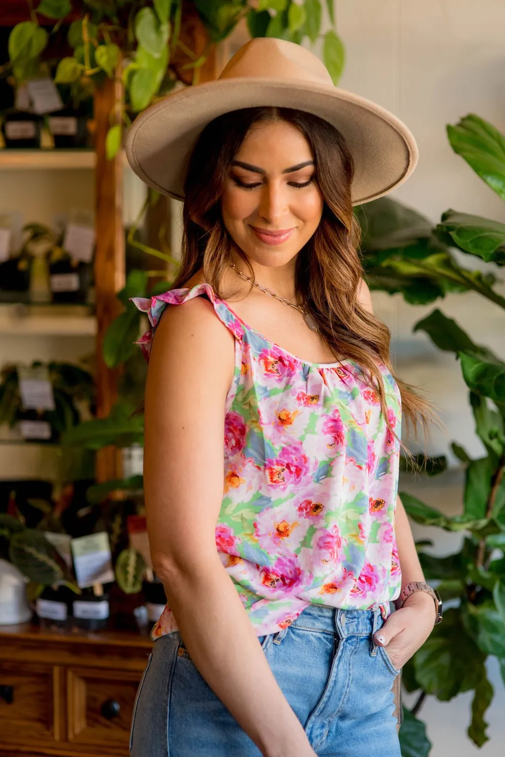 Painted Peonies Flutter Trim Tank