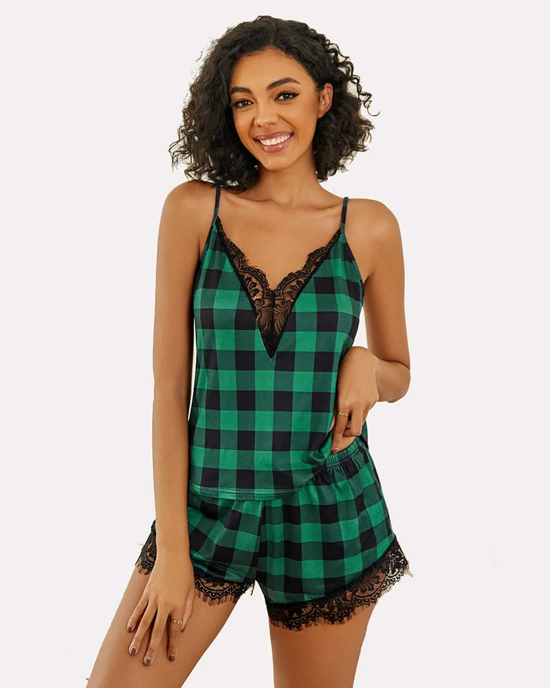 Pajama Set Lace Trim Short PJ Set