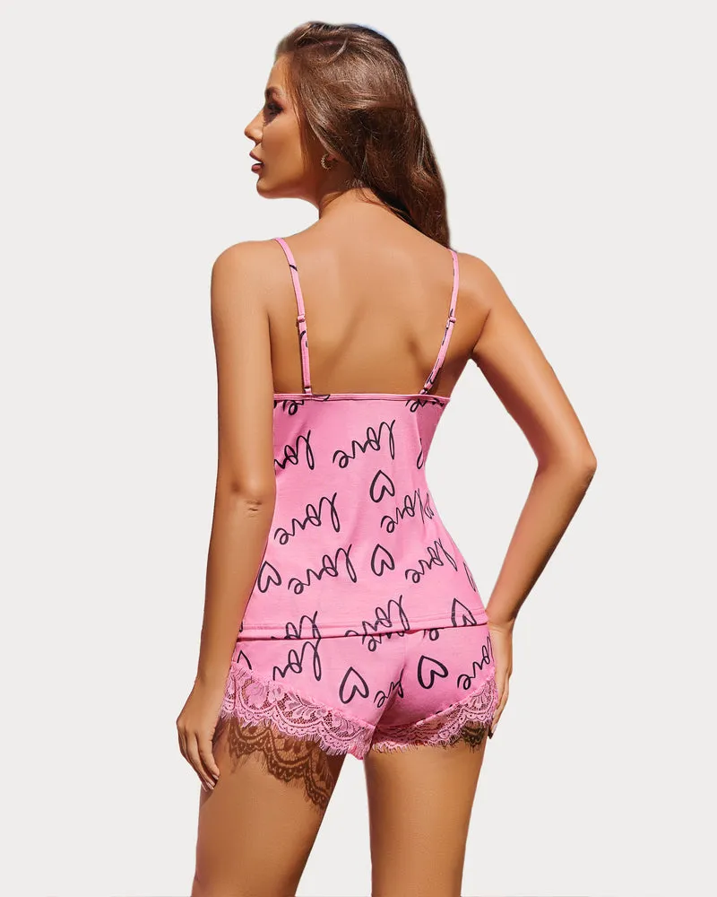 Pajama Set Lace Trim Short PJ Set