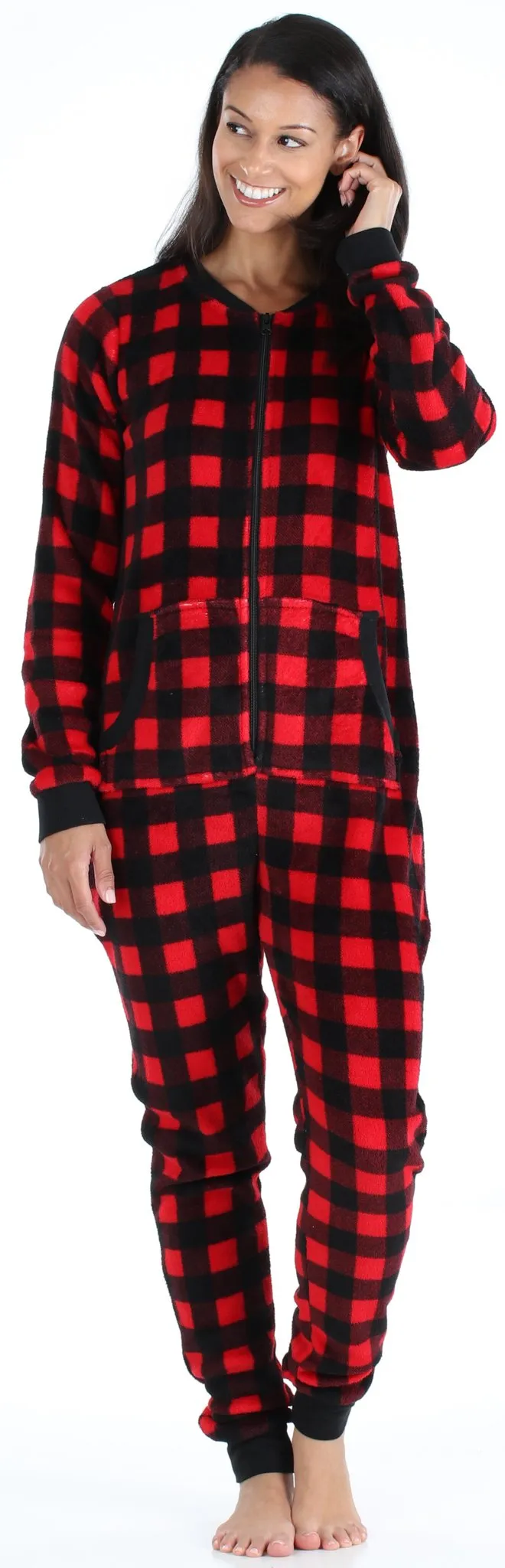 PajamaMania Women’s Plush Fleece Non-Footed Onesie Loungewear Pajamas