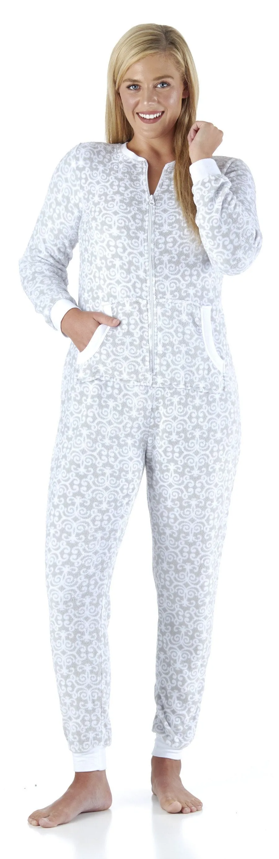PajamaMania Women’s Plush Fleece Non-Footed Onesie Loungewear Pajamas