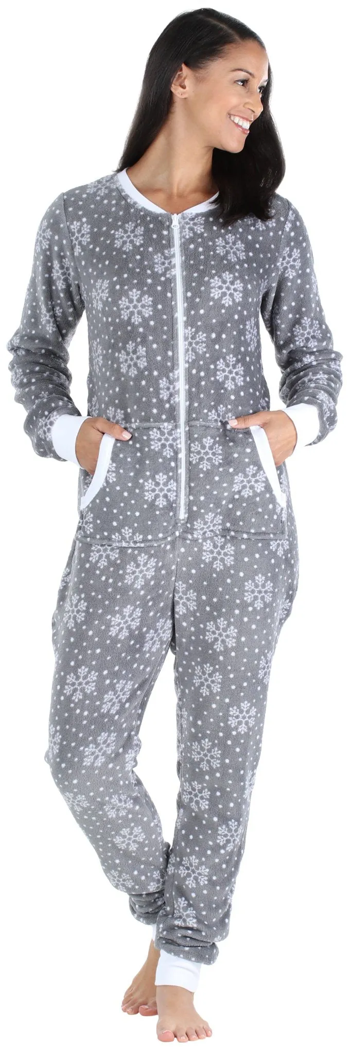 PajamaMania Women’s Plush Fleece Non-Footed Onesie Loungewear Pajamas