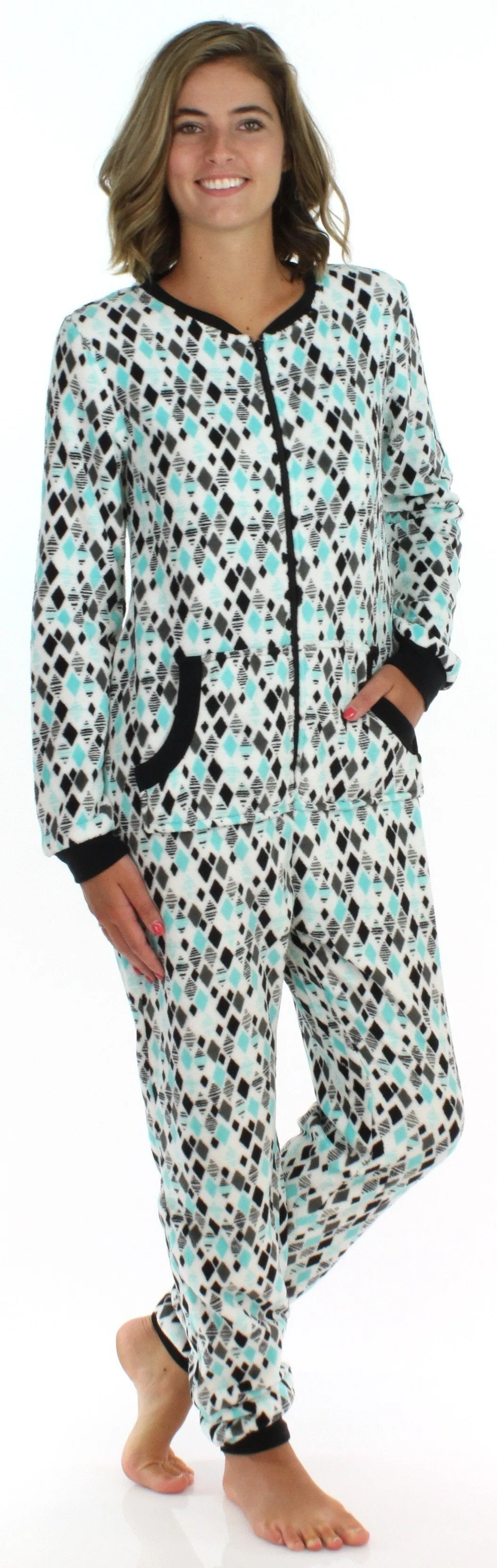 PajamaMania Women’s Plush Fleece Non-Footed Onesie Loungewear Pajamas