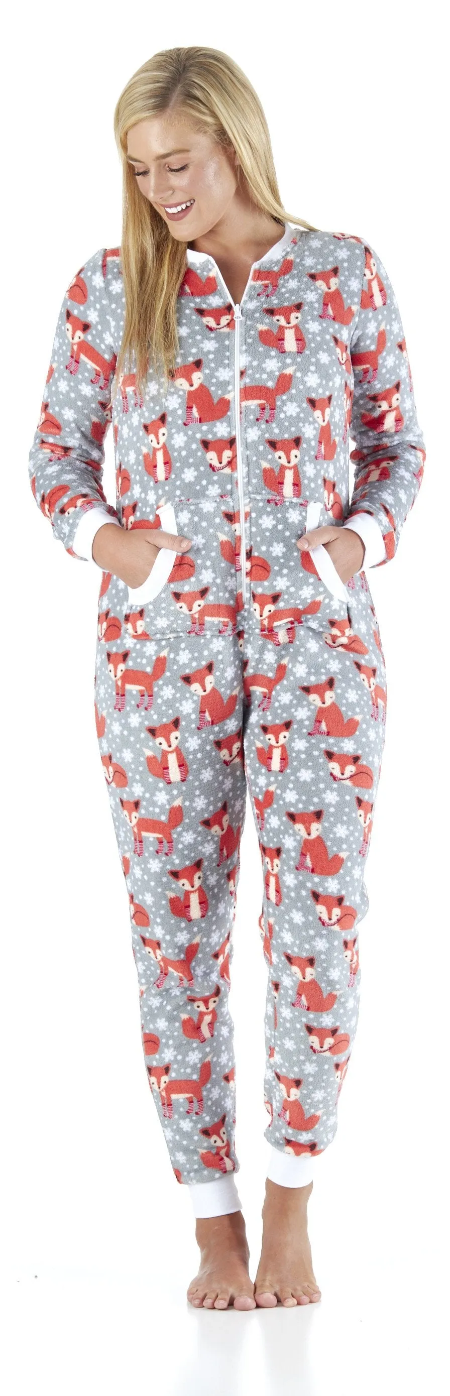 PajamaMania Women’s Plush Fleece Non-Footed Onesie Loungewear Pajamas