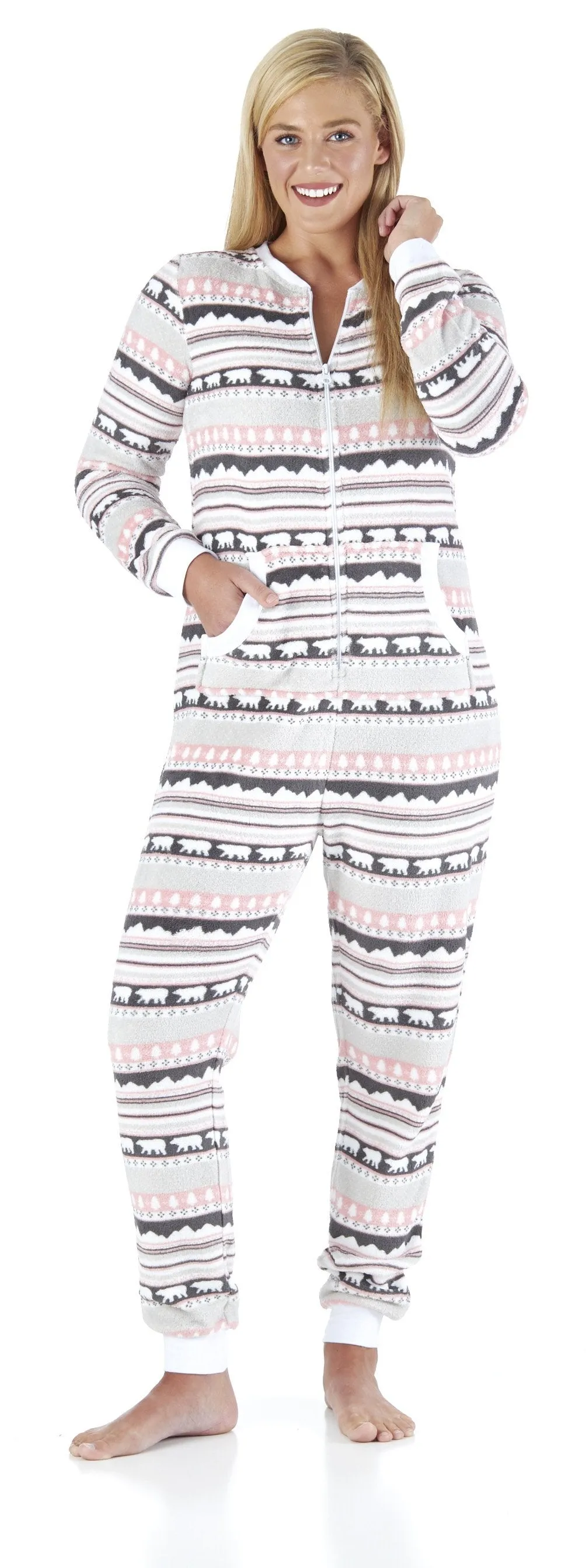 PajamaMania Women’s Plush Fleece Non-Footed Onesie Loungewear Pajamas