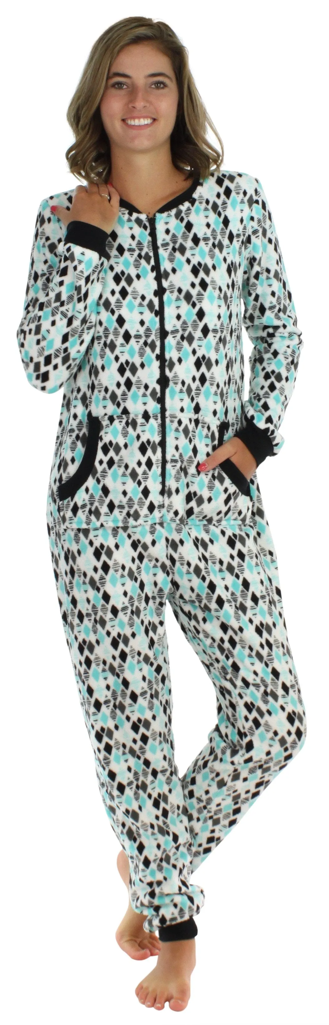 PajamaMania Women’s Plush Fleece Non-Footed Onesie Loungewear Pajamas