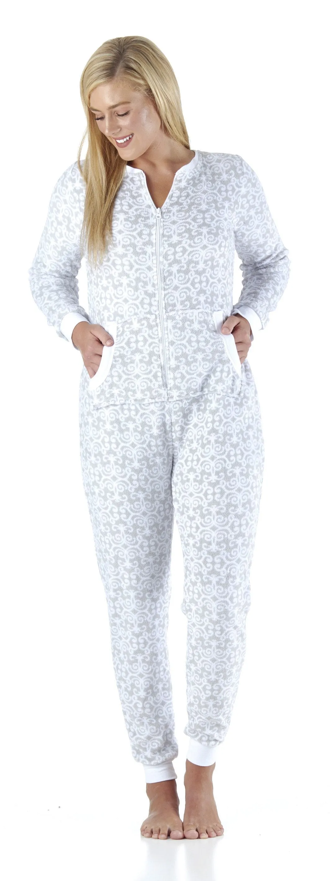 PajamaMania Women’s Plush Fleece Non-Footed Onesie Loungewear Pajamas
