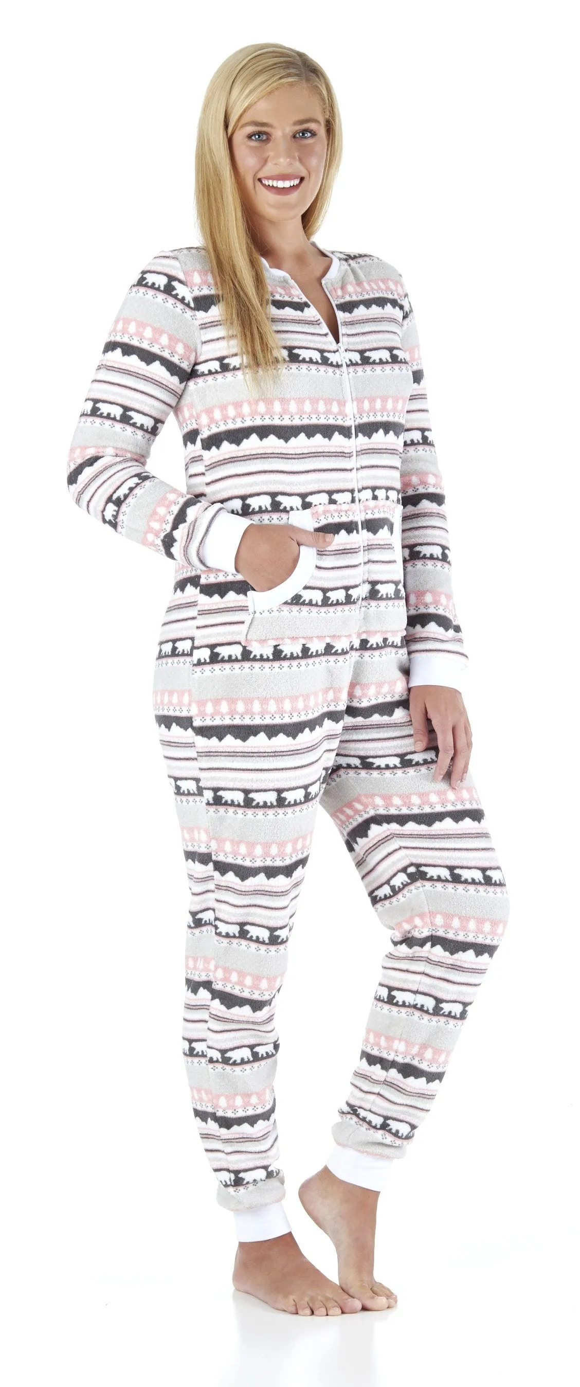 PajamaMania Women’s Plush Fleece Non-Footed Onesie Loungewear Pajamas