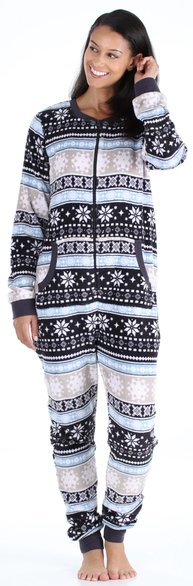 PajamaMania Women’s Plush Fleece Non-Footed Onesie Loungewear Pajamas