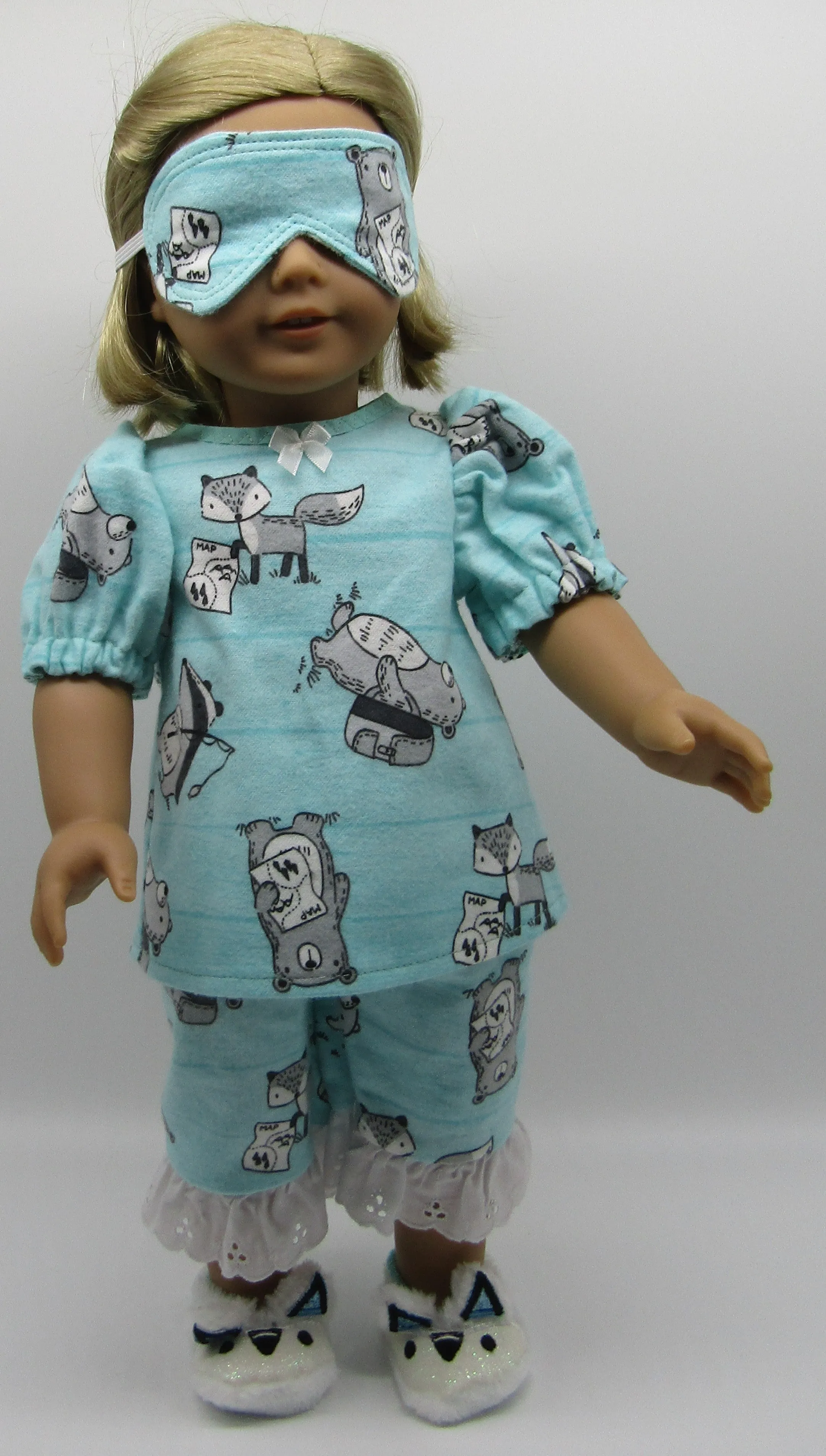 Pajamas 3 Pc 18 inch Doll: Blue w Fox & Bear