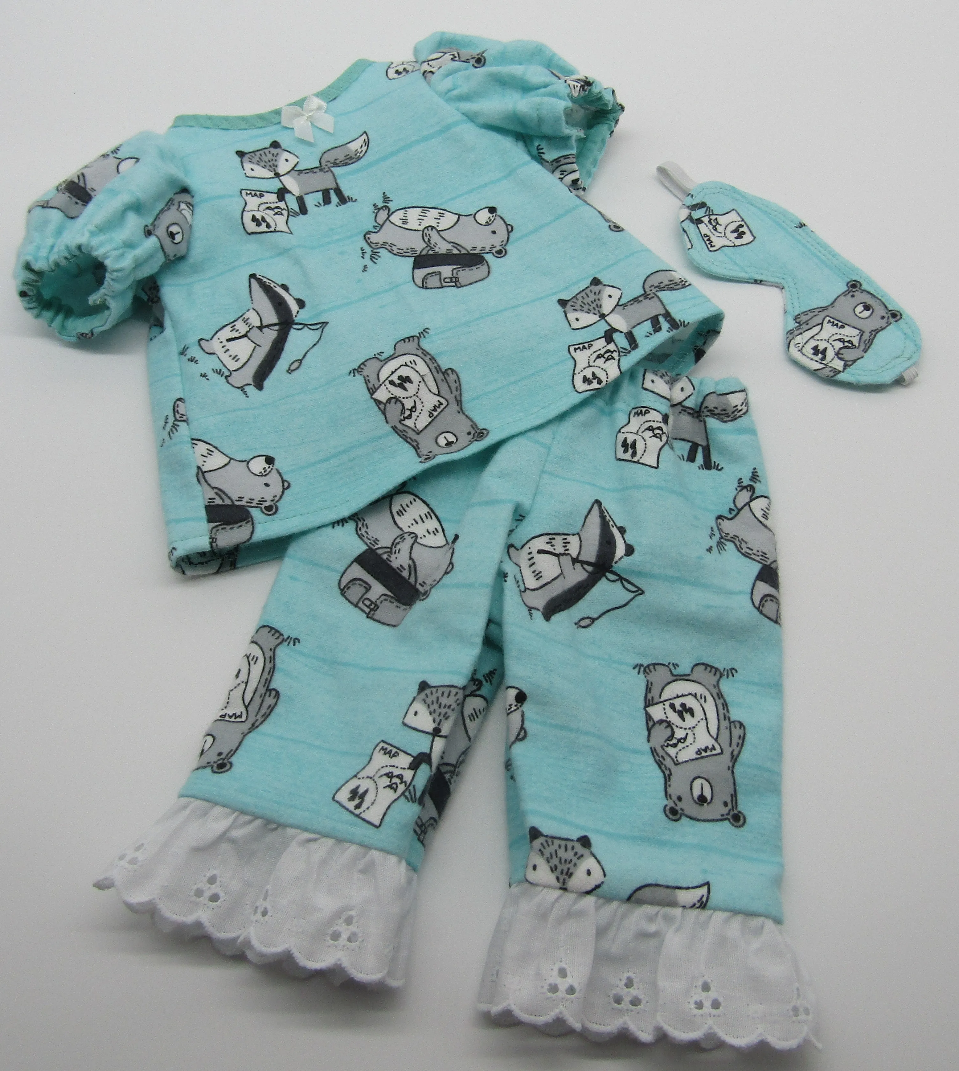Pajamas 3 Pc 18 inch Doll: Blue w Fox & Bear