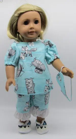 Pajamas 3 Pc 18 inch Doll: Blue w Fox & Bear