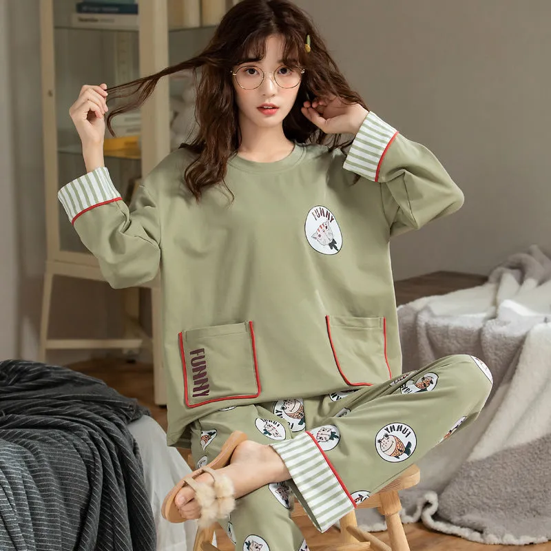 Pajamas ladies cotton long-sleeved autumn and winter Home wear lounge wear