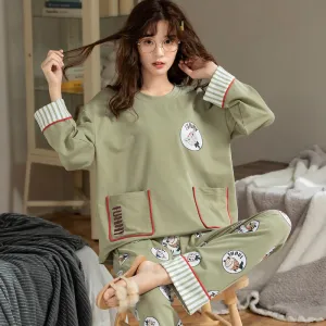 Pajamas ladies cotton long-sleeved autumn and winter Home wear lounge wear