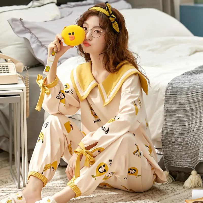 Pajamas ladies cotton long-sleeved autumn and winter Home wear lounge wear