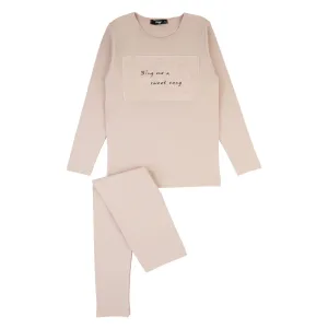 pajamas linen patch top l/s and leggings - pink-145