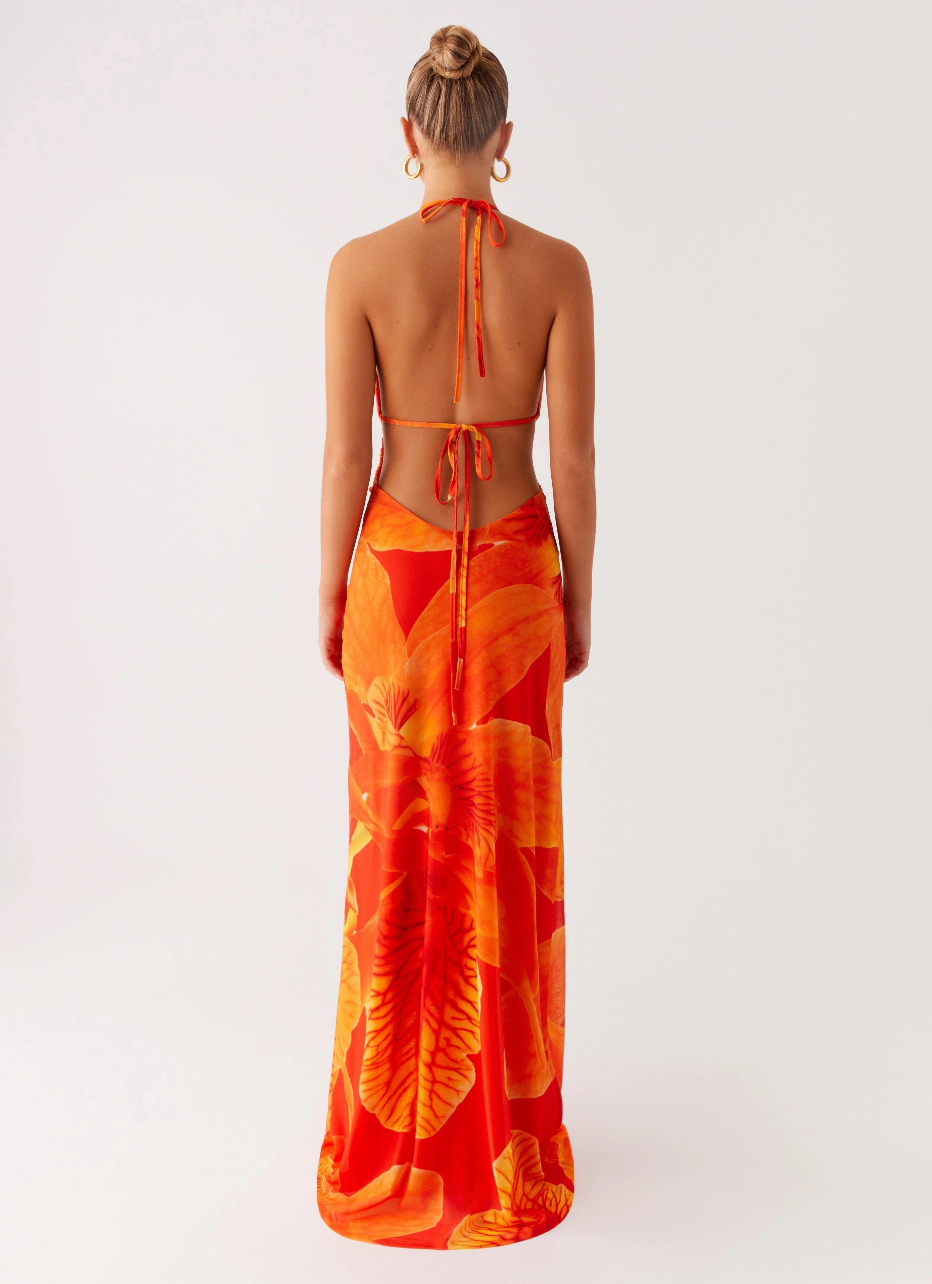 Palawan Mesh Maxi Dress - Orange Floral Chilly Day Comfort