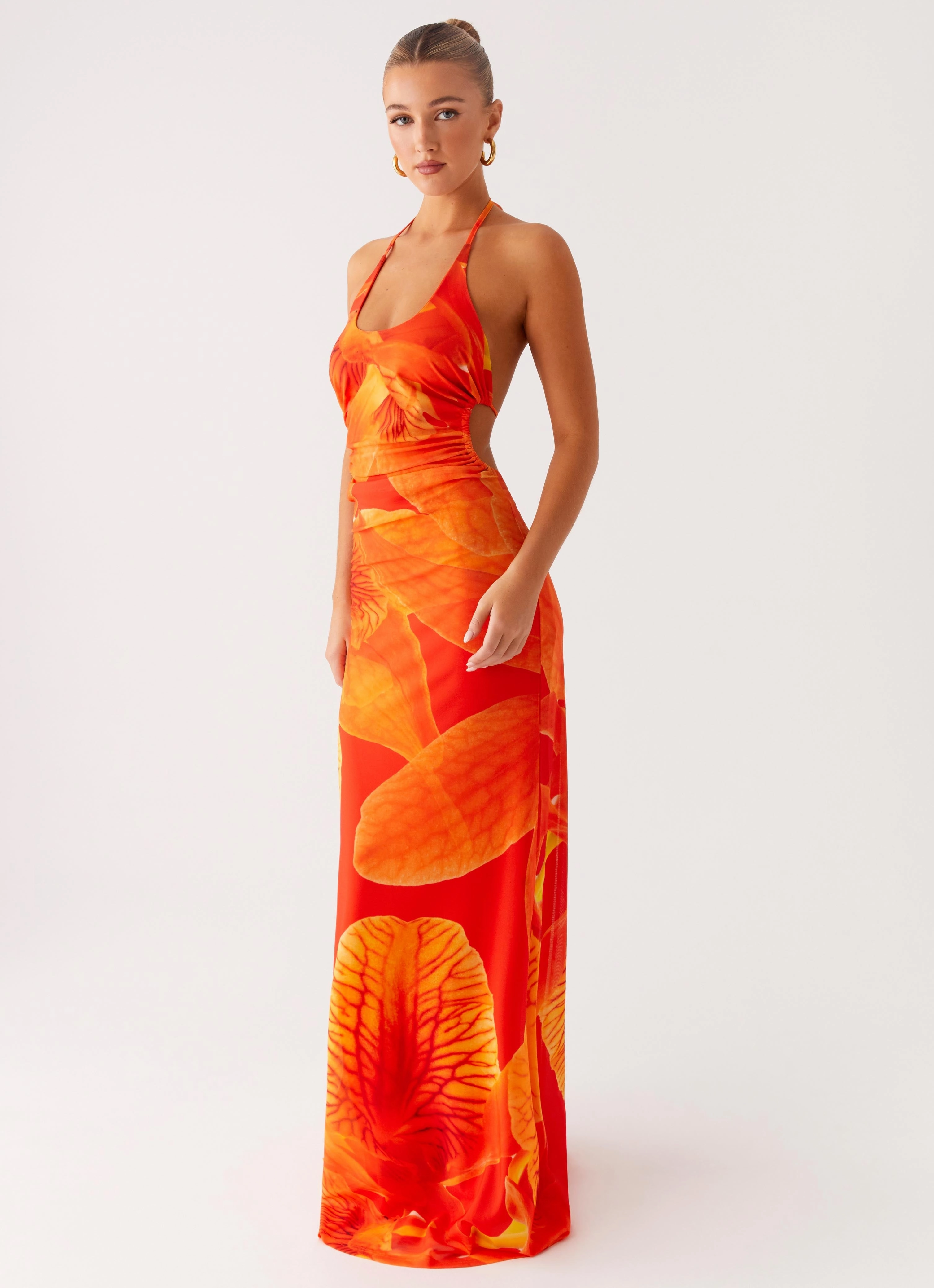 Palawan Mesh Maxi Dress - Orange Floral Relaxed and stylish