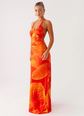 Palawan Mesh Maxi Dress - Orange Floral Relaxed and stylish