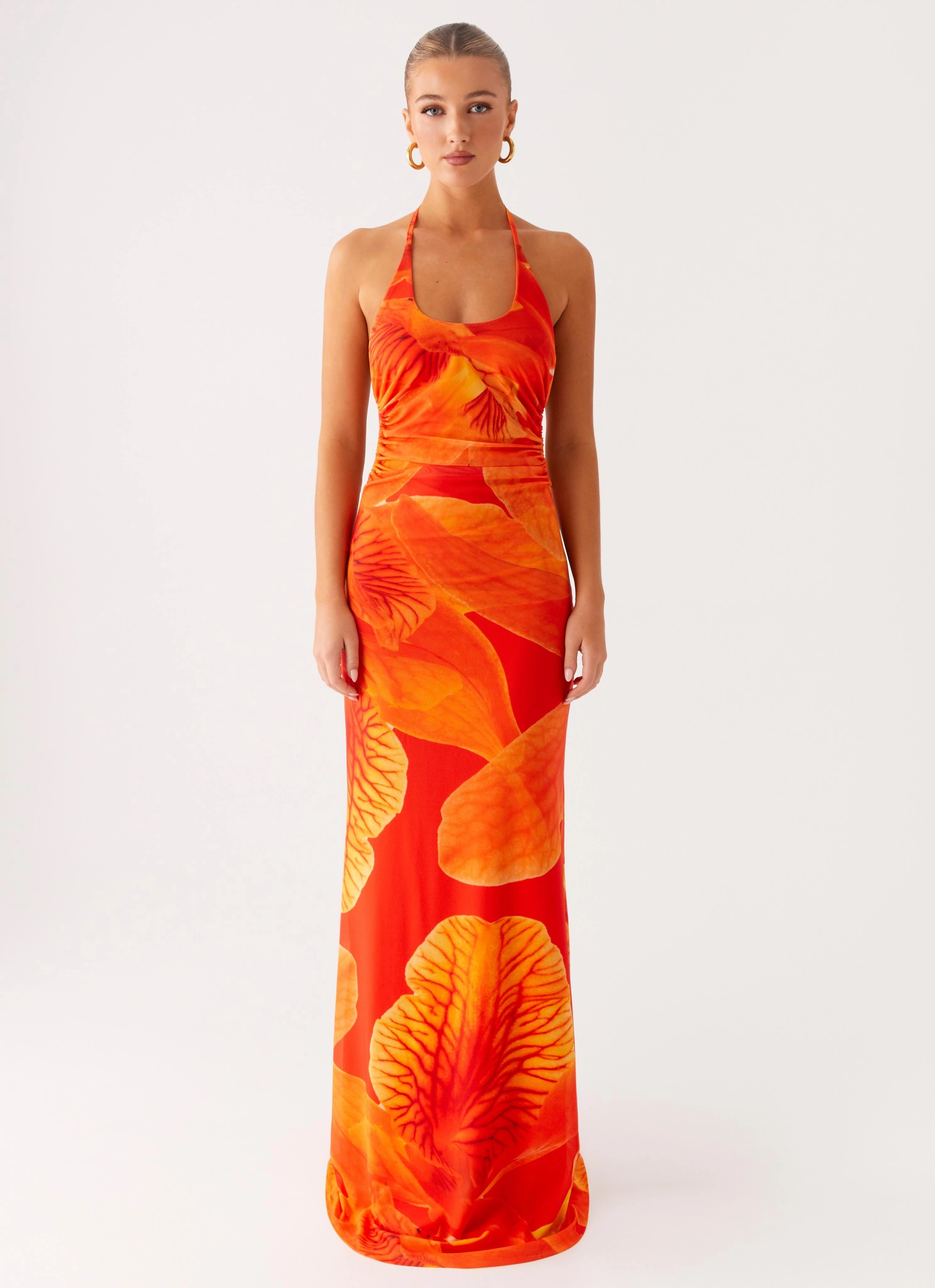 Care-Instructions-Included Palawan Mesh Maxi Dress - Orange Floral