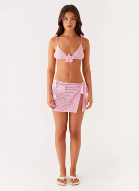 Palazzo Crochet Wrap Skirt - Pink Satin feel