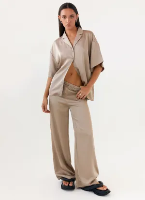 Palm Cove Satin Pants - Mushroom Lightweight Fabric