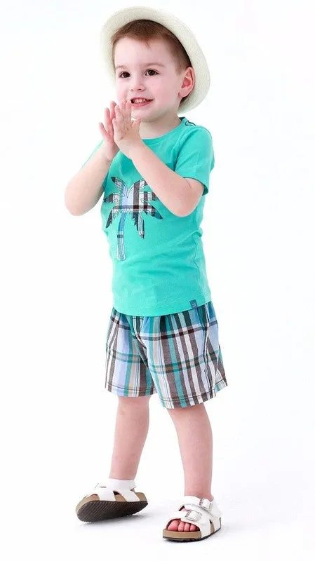 Palm Tree Aqua Short Sleeve Tee & Shorts Set