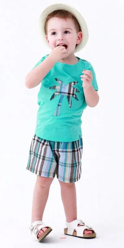 Palm Tree Aqua Short Sleeve Tee & Shorts Set