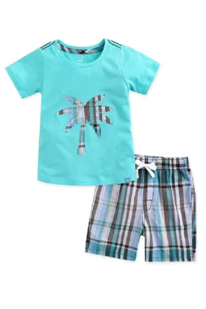 Palm Tree Aqua Short Sleeve Tee & Shorts Set