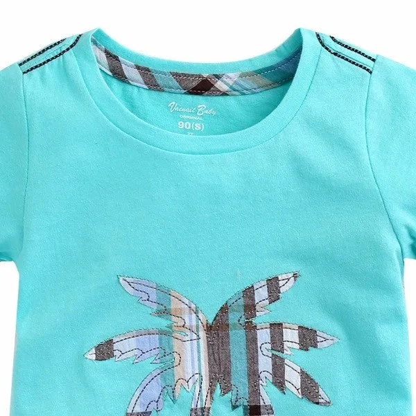 Palm Tree Aqua Short Sleeve Tee & Shorts Set