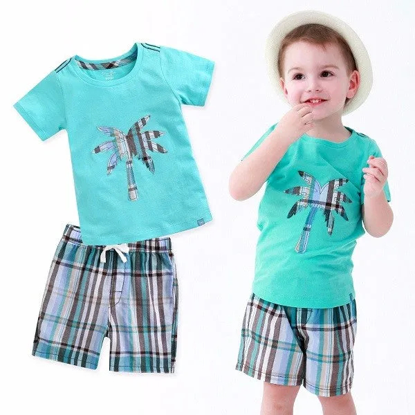 Palm Tree Aqua Short Sleeve Tee & Shorts Set