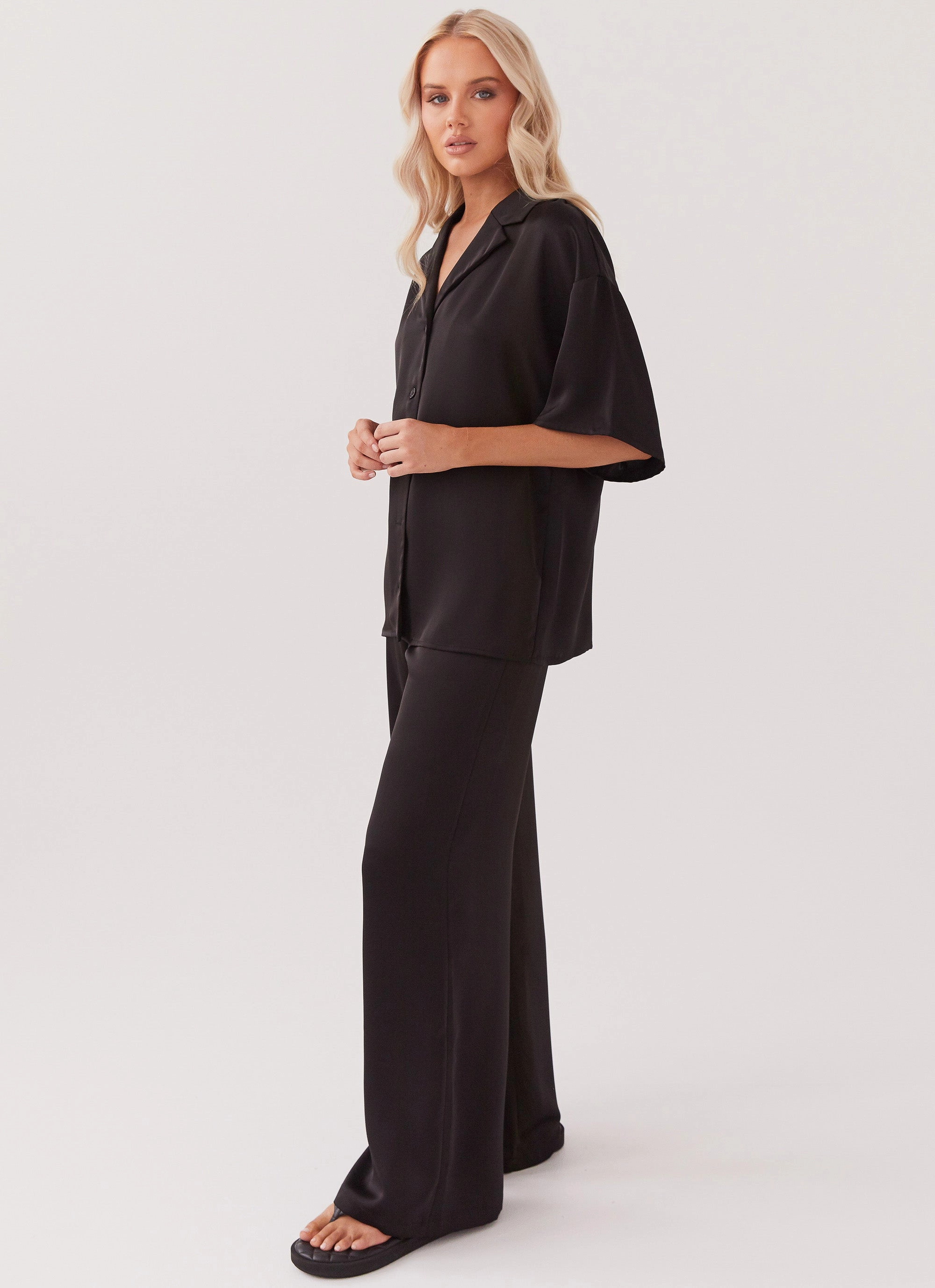 Palm Cove Satin Pants - Black Comfort Waist
