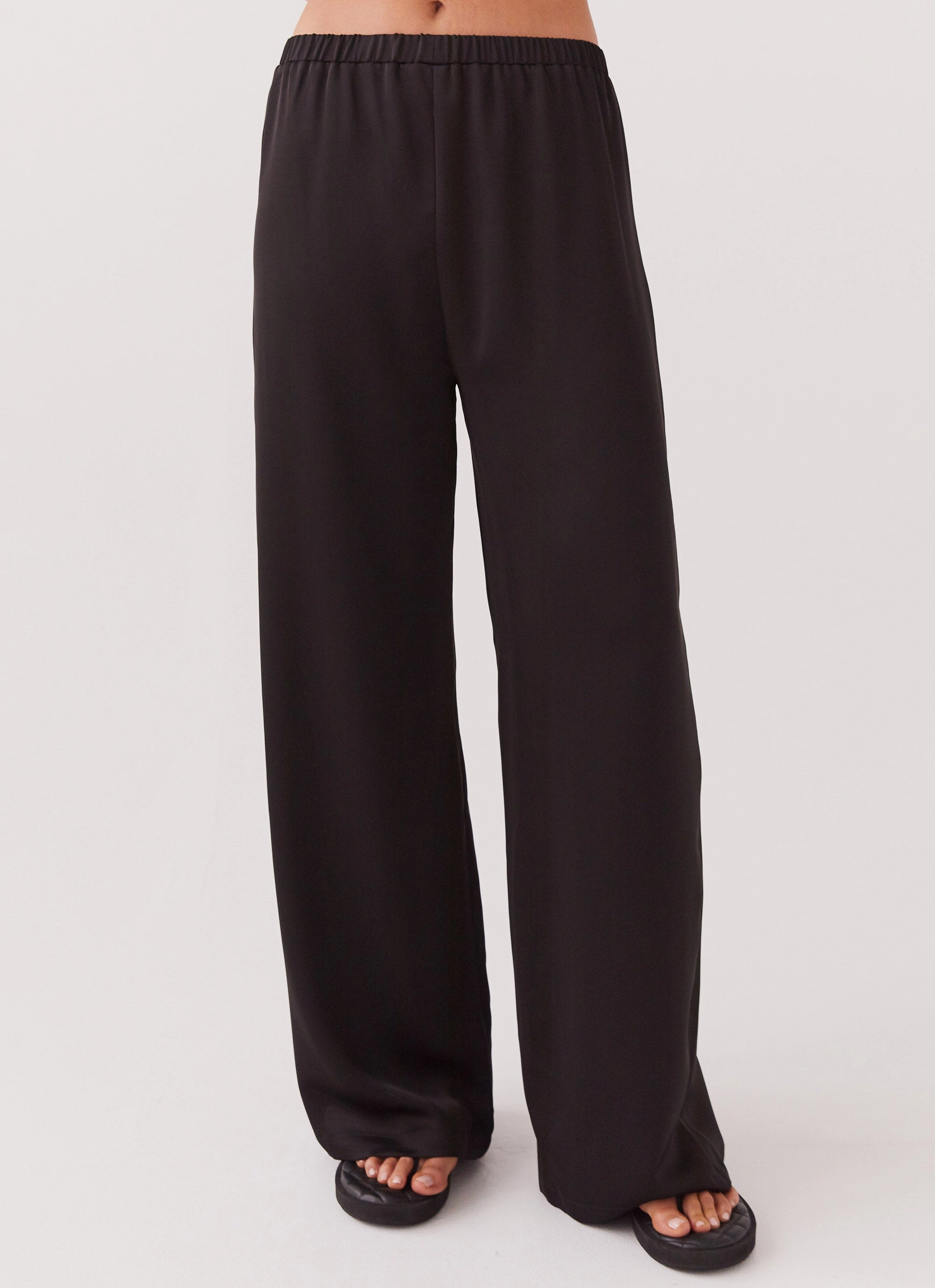 Slim Stretch Fit Palm Cove Satin Pants - Black