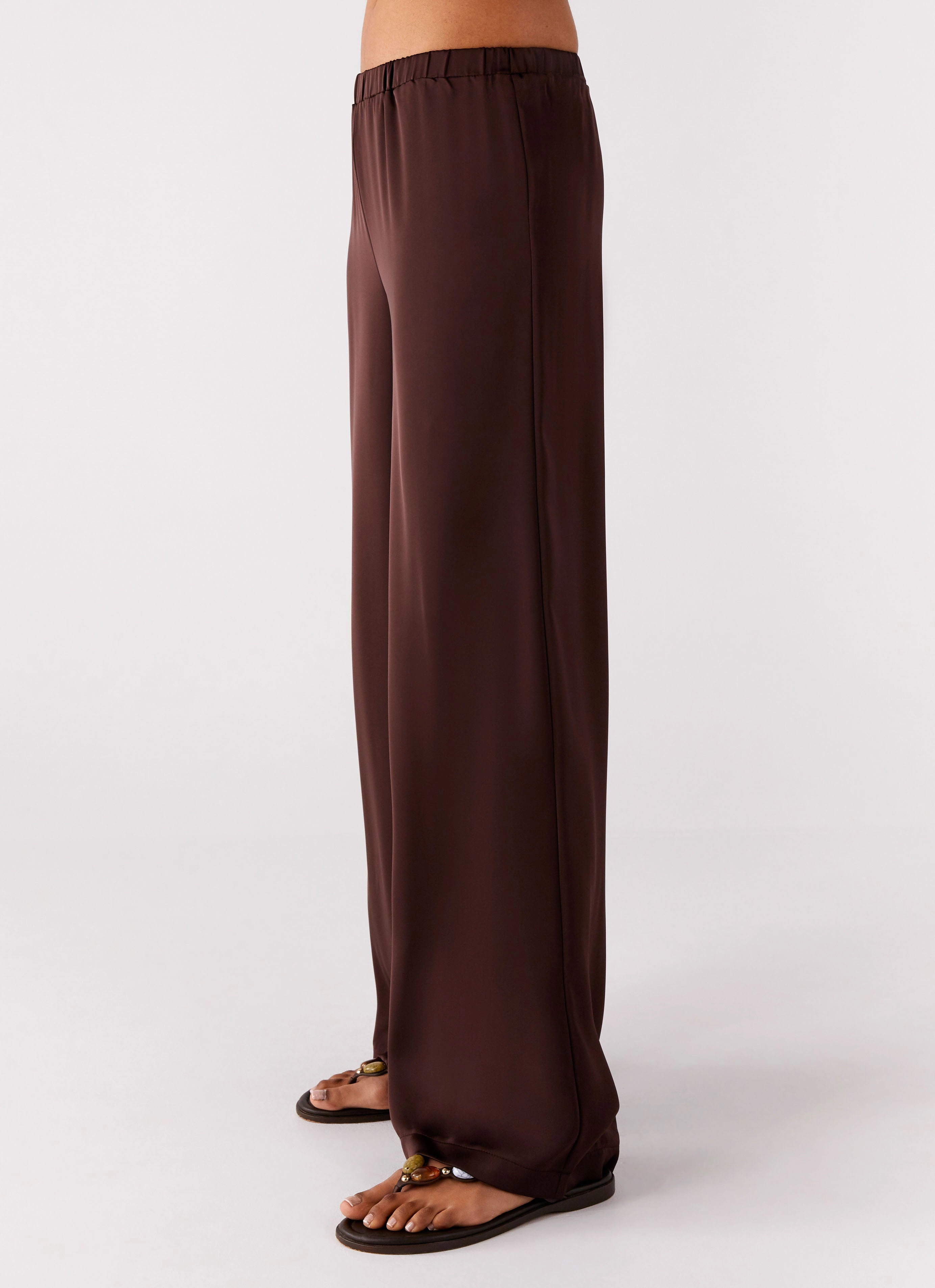 Palm Cove Satin Pants - Chocolate Move Easy
