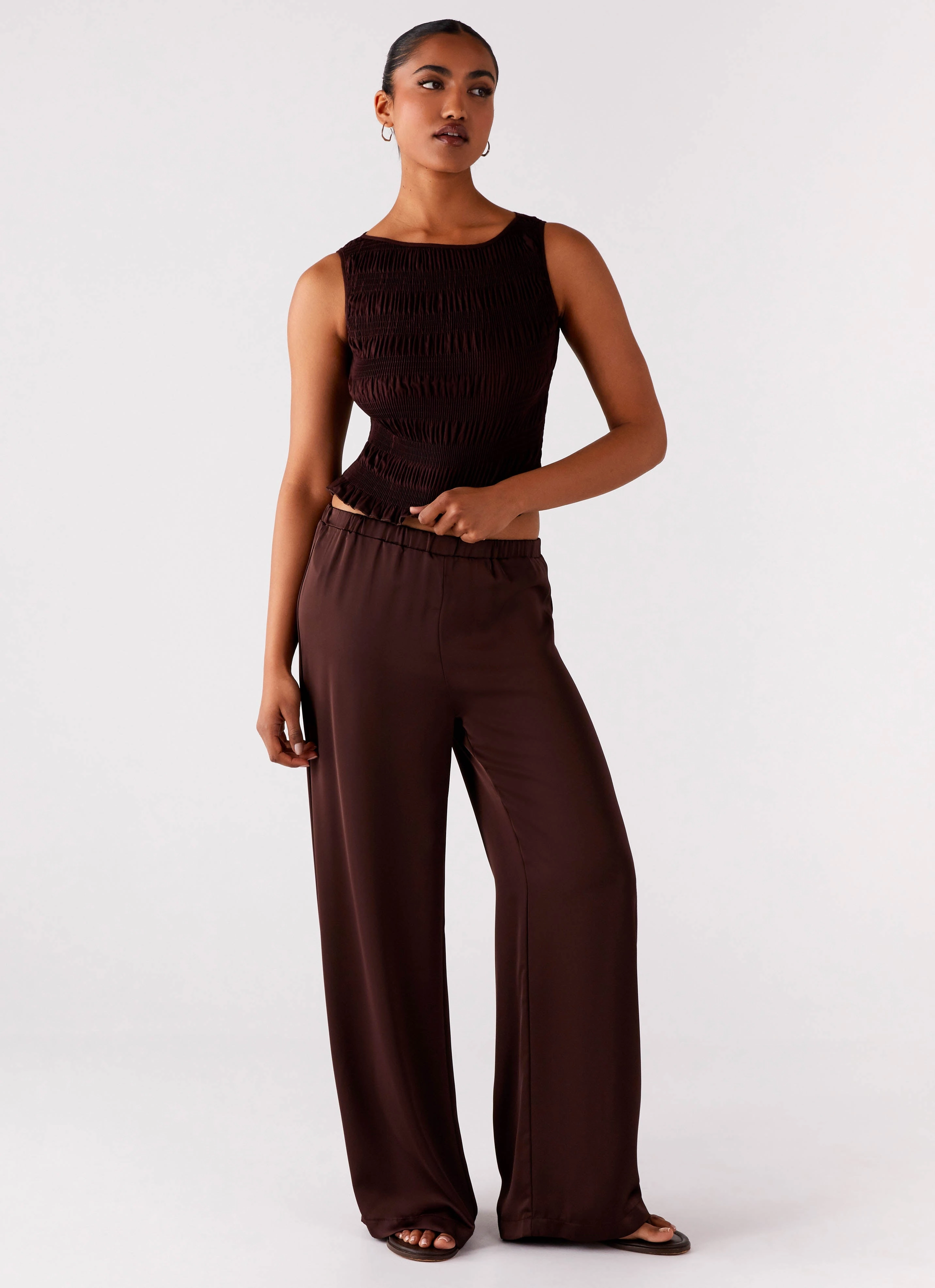 Body Fit Slim Look Fit Palm Cove Satin Pants - Chocolate