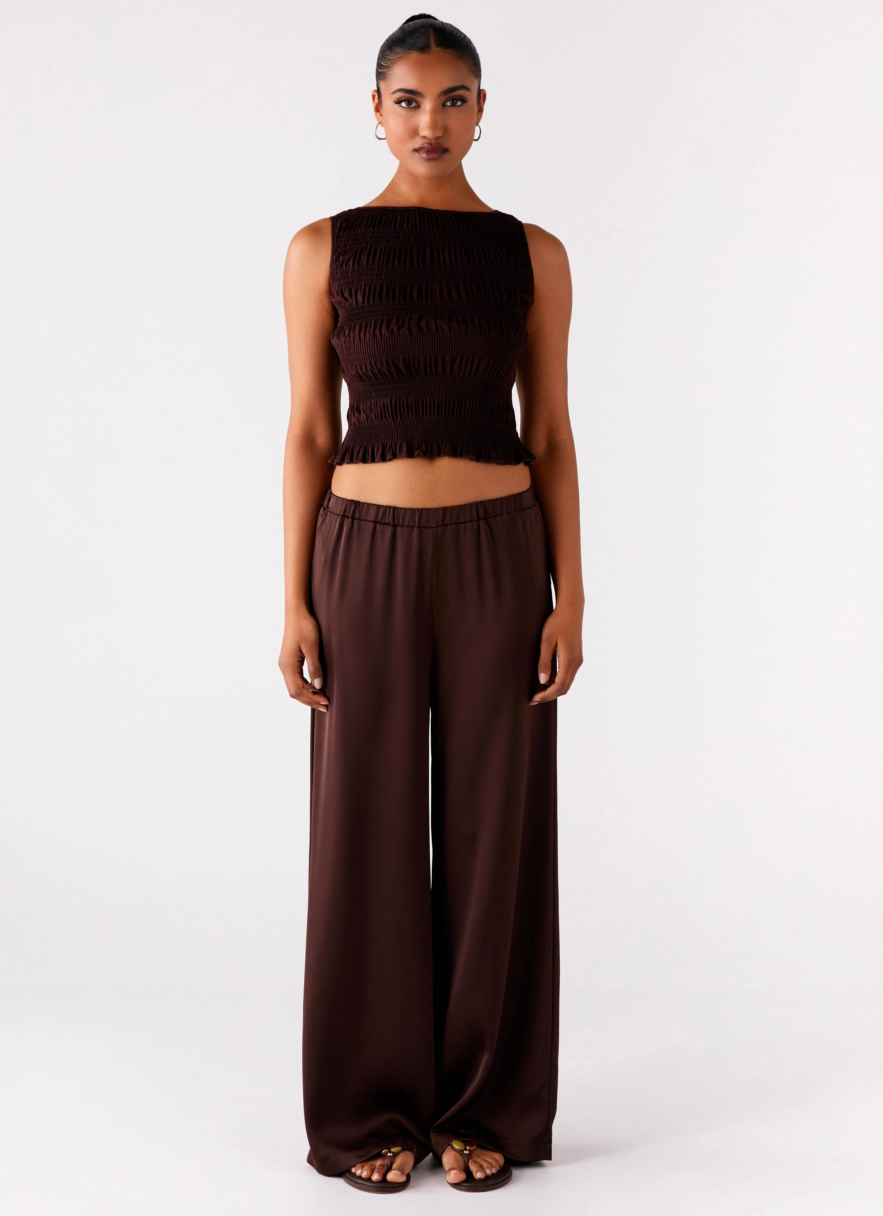 Palm Cove Satin Pants - Chocolate Performance Wear Durable Twill