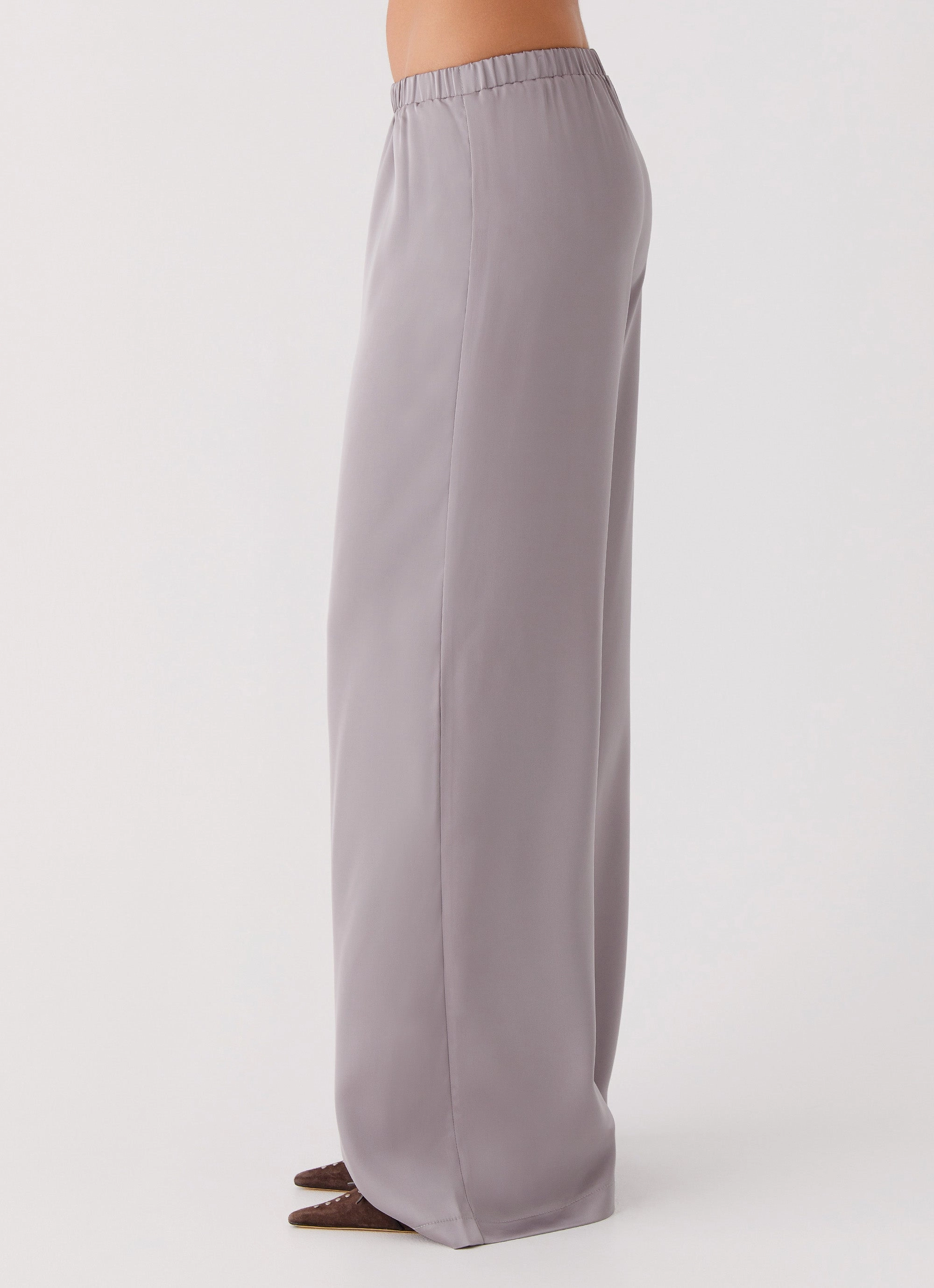Easy Movement Palm Cove Satin Pants - Grey