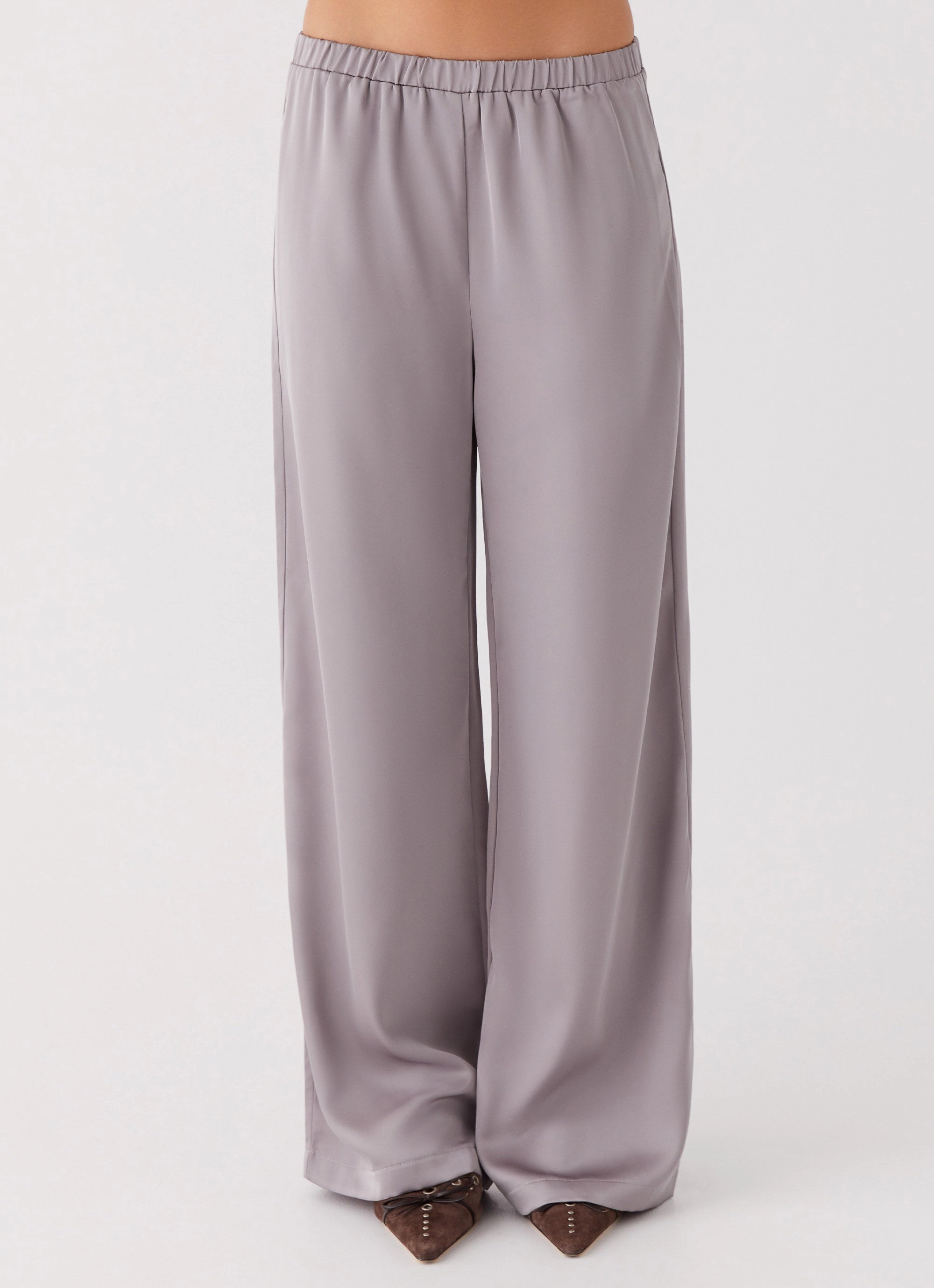 Chic Design Palm Cove Satin Pants - Grey