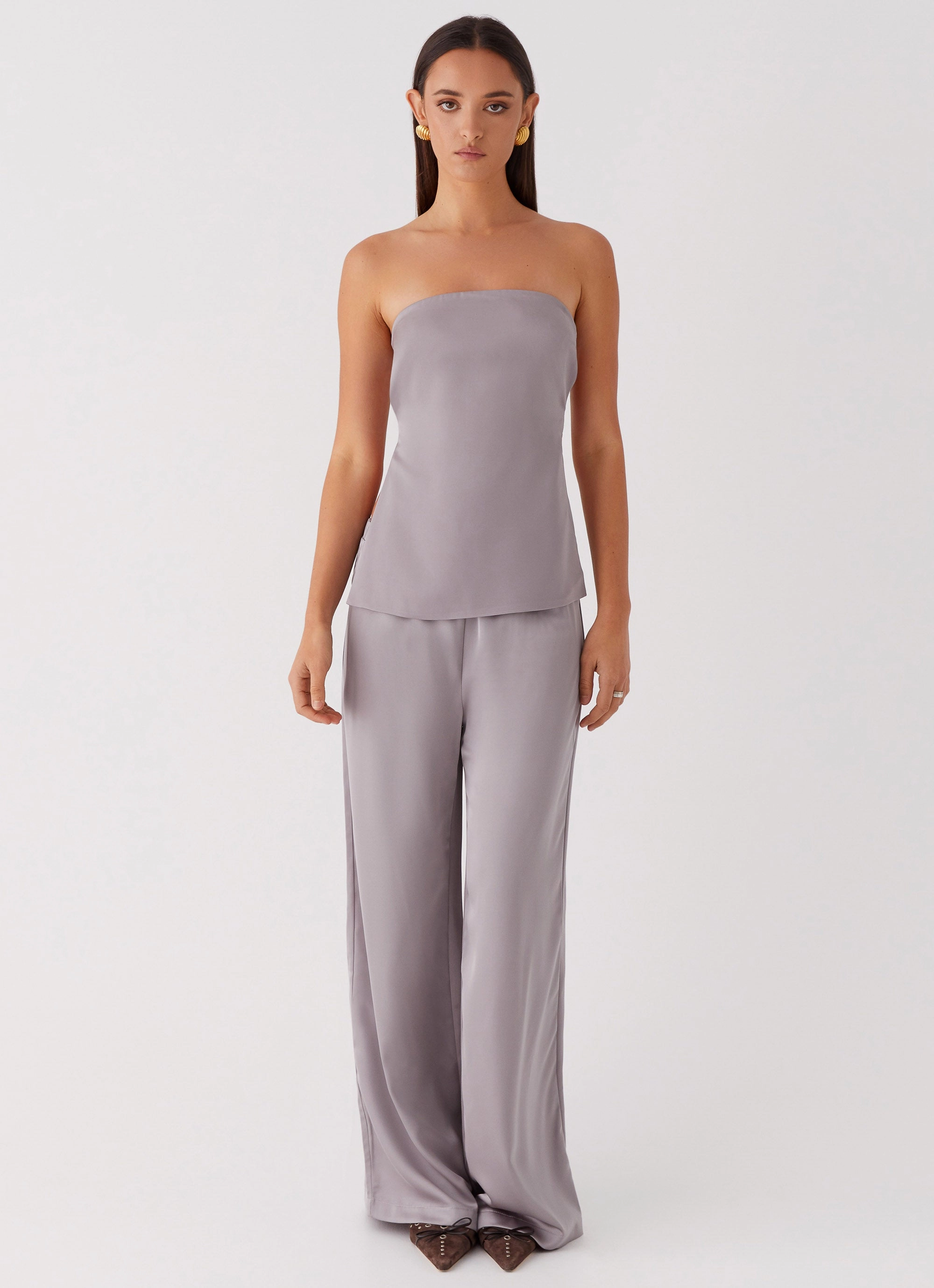 Palm Cove Satin Pants - Grey Workout-ready Comfy Feel