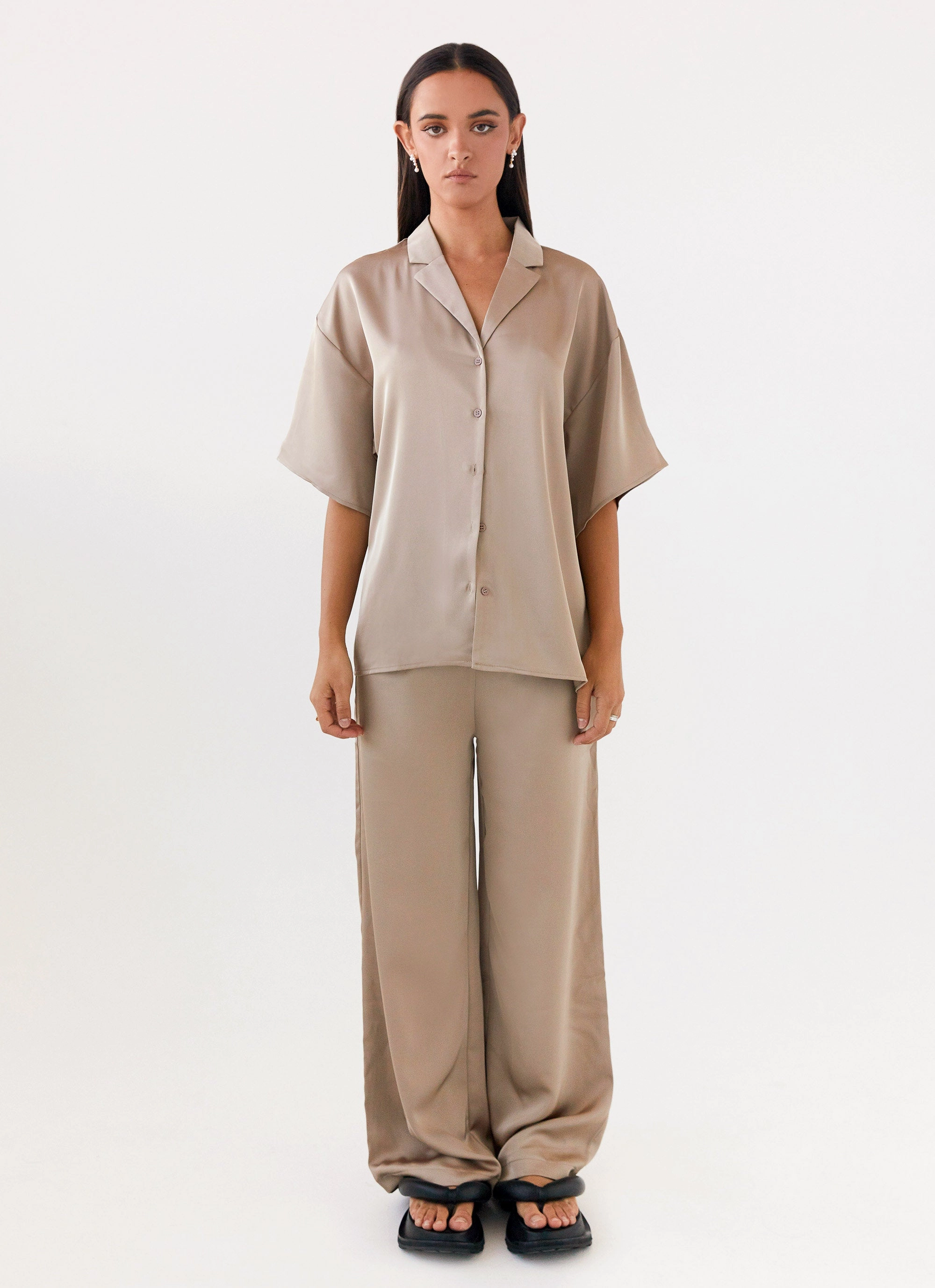 Core Basic Easy Pack Palm Cove Satin Pants - Mushroom