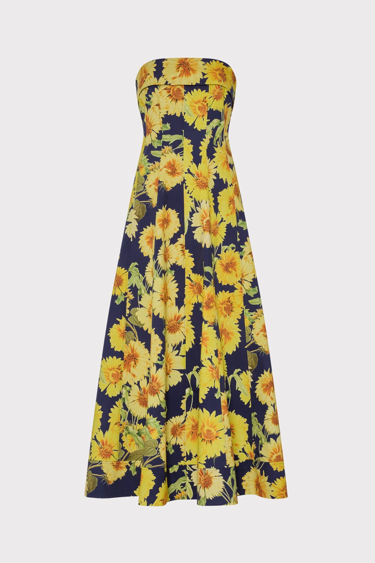 Palmer Sunflower Poplin Strapless Maxi Dress Long Sleeve