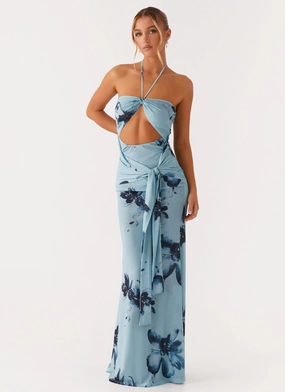 Modern Comfort Antonia Maxi Dress - Black Blue Floral