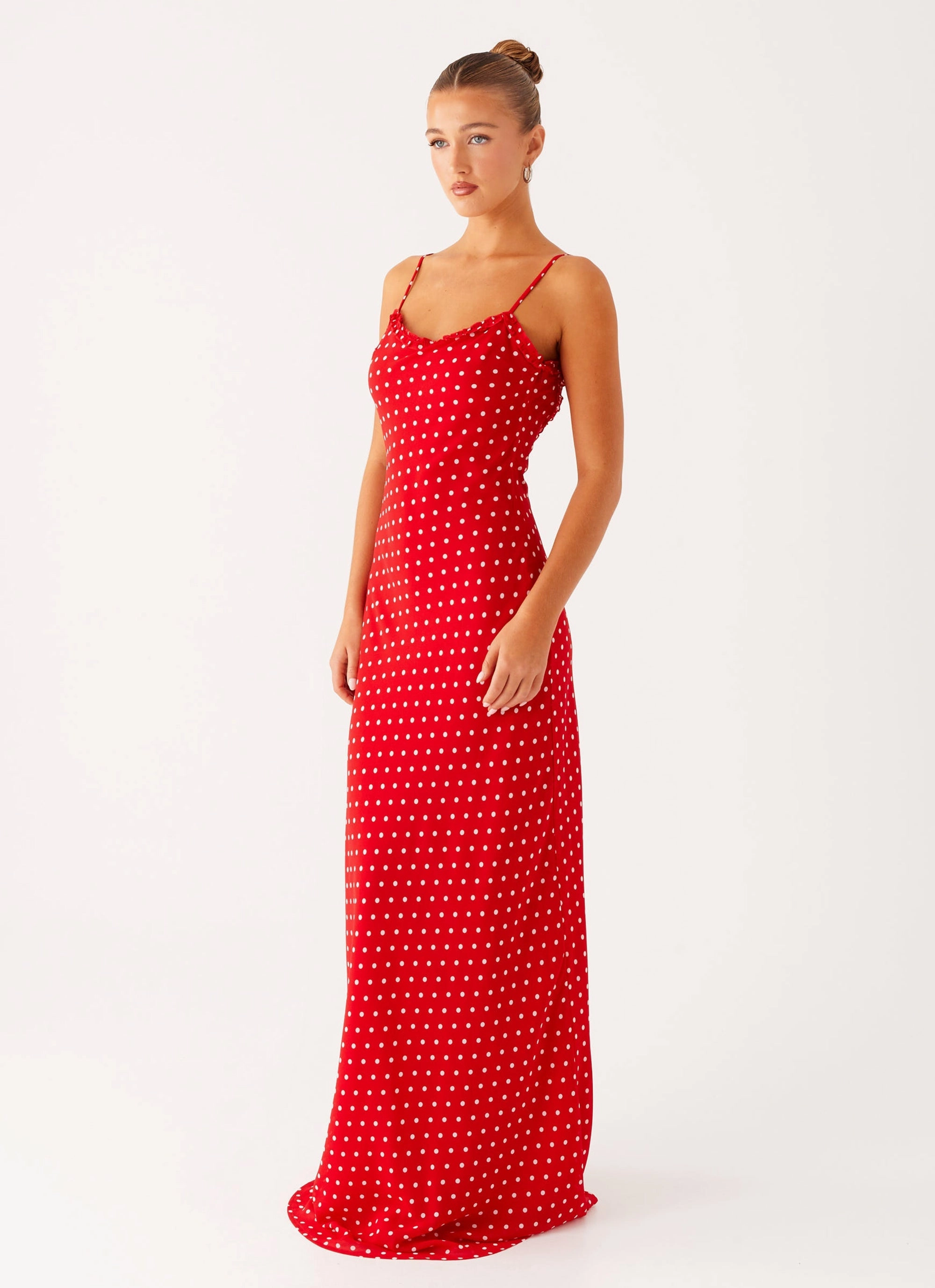 Sheer Layer Pareo Maxi Dress - Red Polka Dot