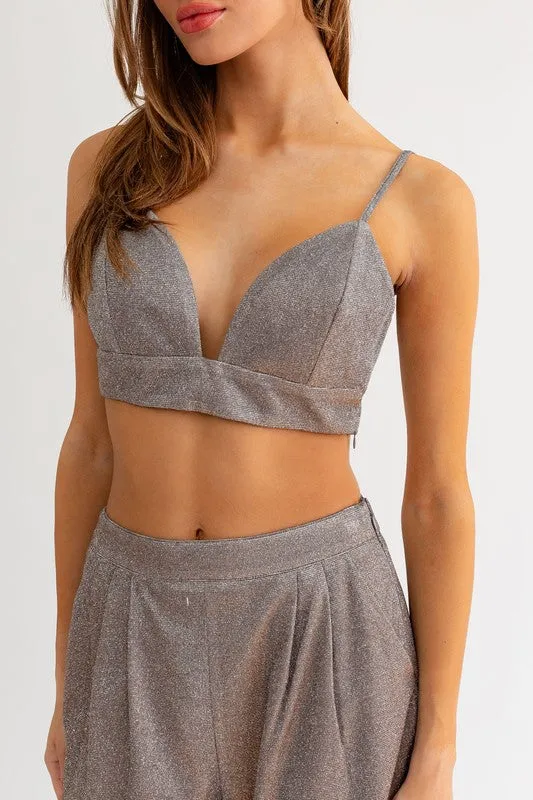 TaglessDesign Sport Hoodie Party Girl Bralette - Tan/Silver Sparkle