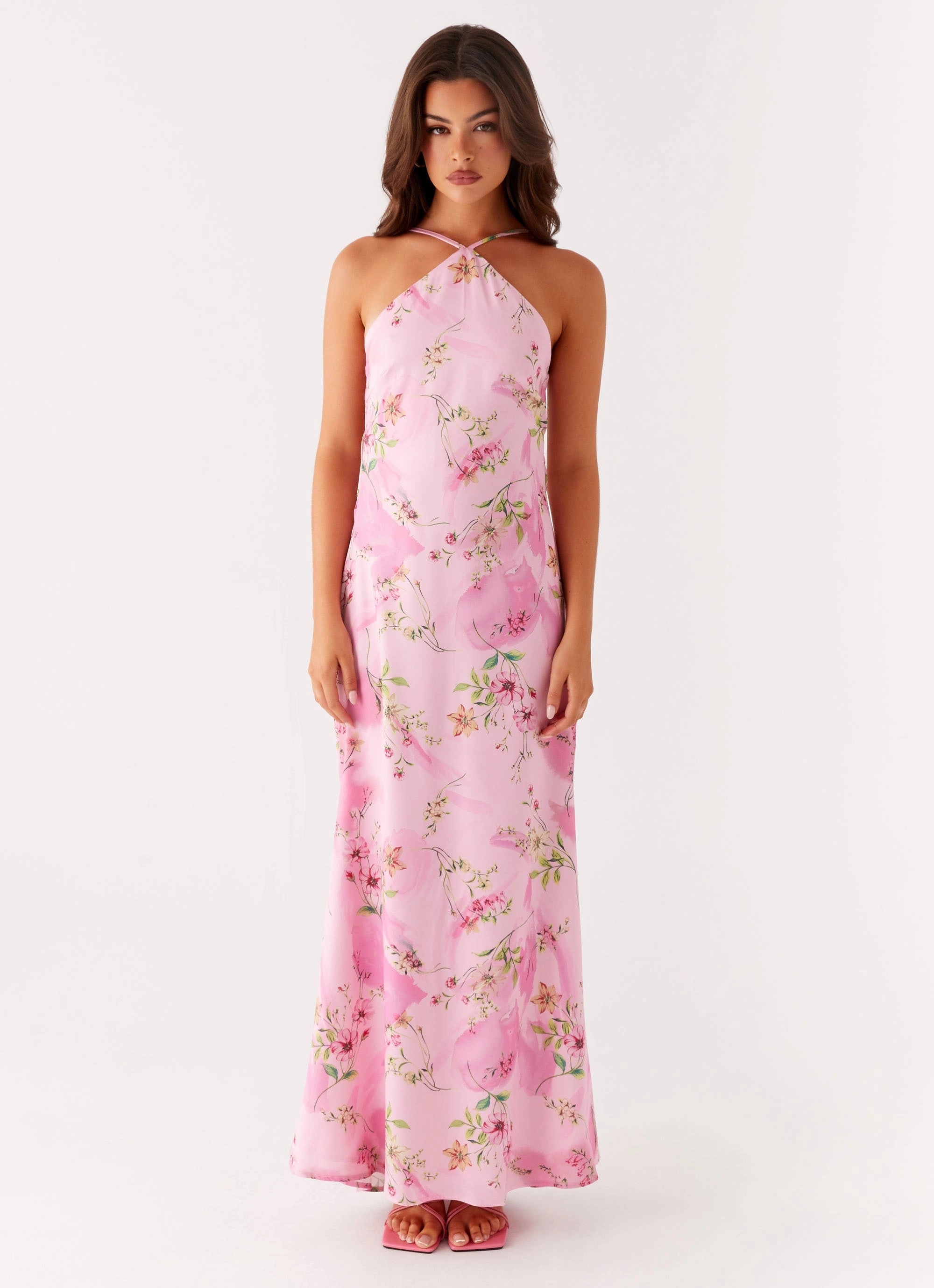 Pascal Maxi Dress - Pink Floral Print Balanced Fit Comfortable Waist Design Fit