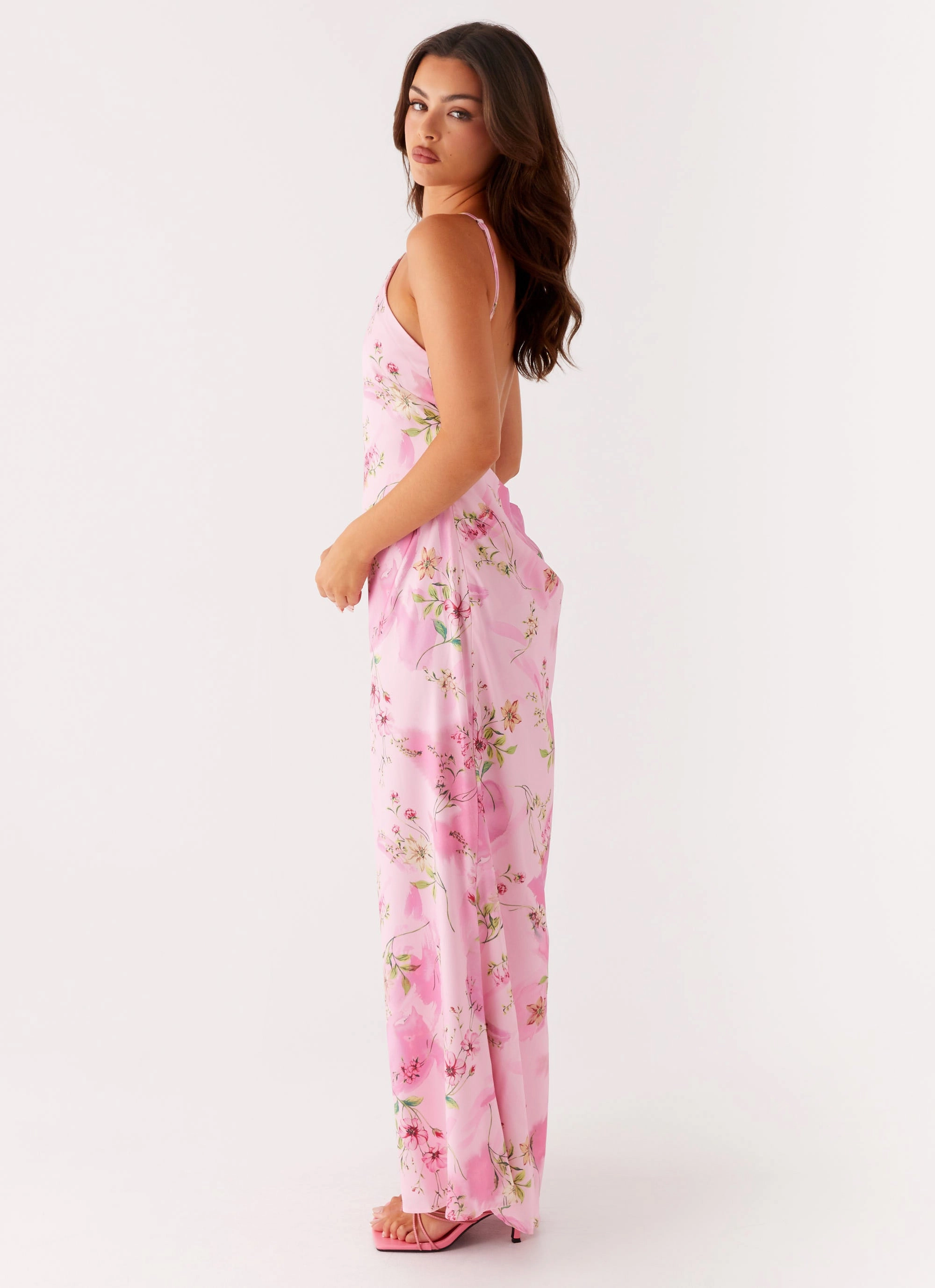 Pascal Maxi Dress - Pink Floral Print Smart Silhouette Refined Mood