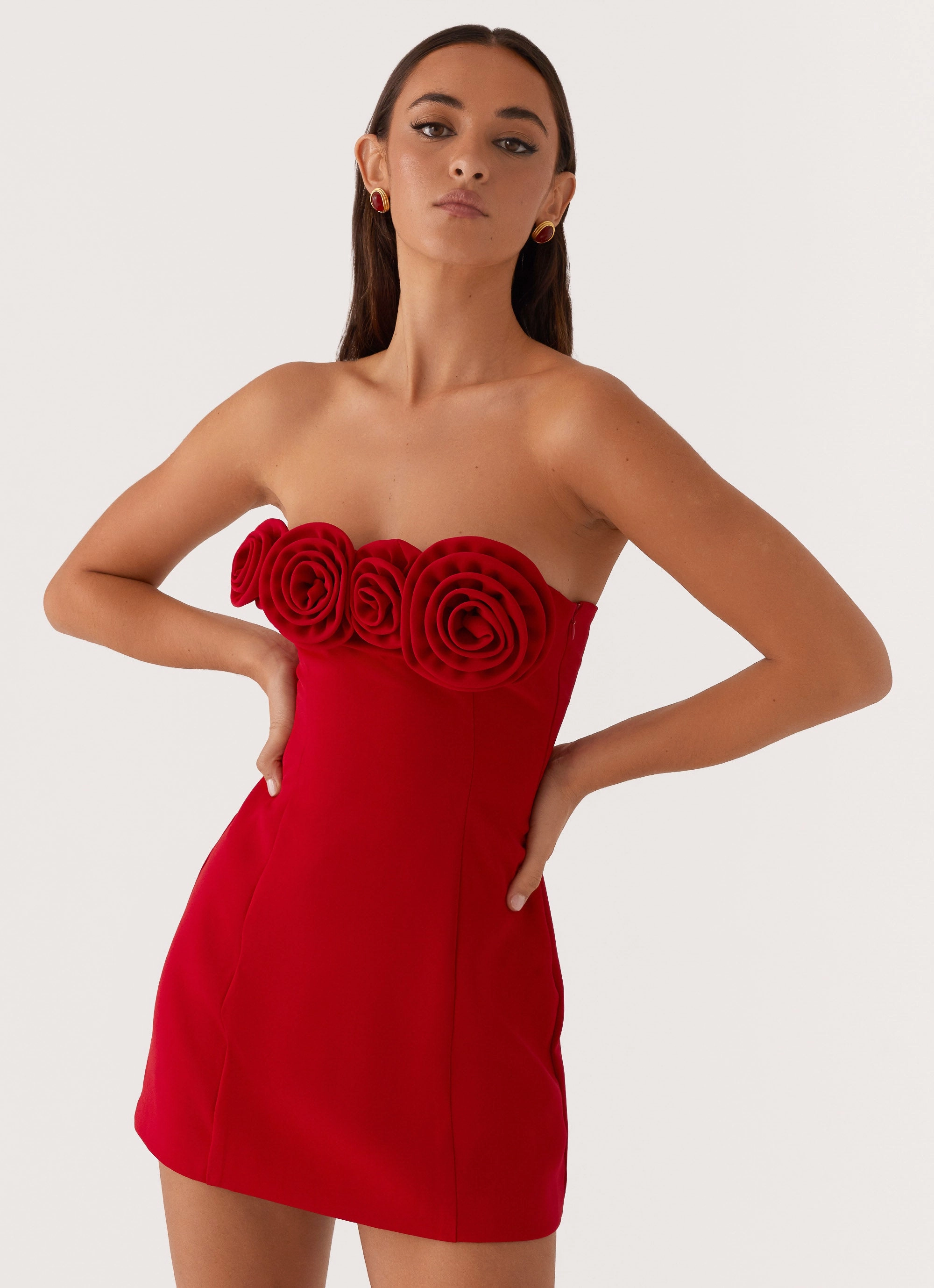 Patsie Strapless Mini Dress - Red Innovative Fabric Lightweight Fabric
