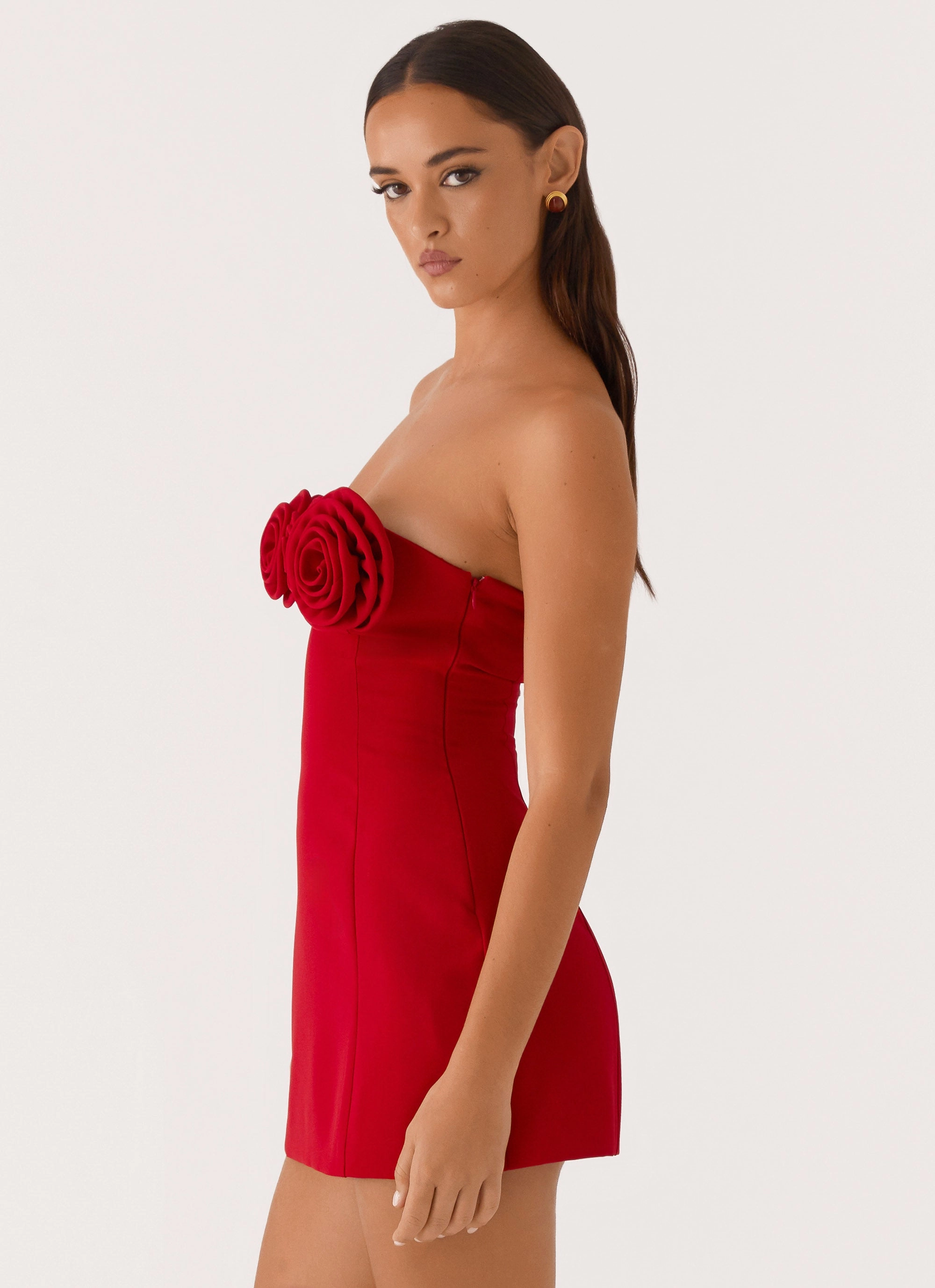 Patsie Strapless Mini Dress - Red Tea length Recycled Polyester