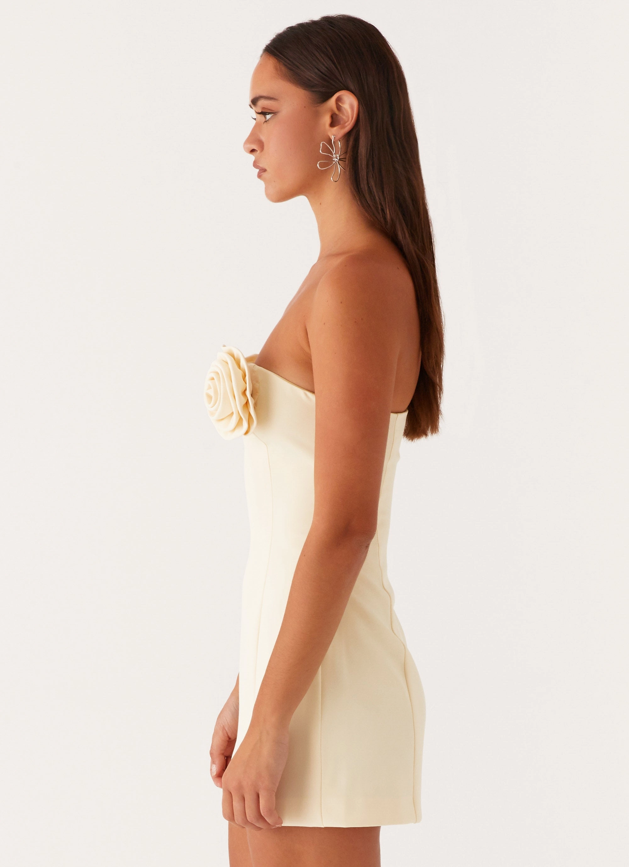 Patsie Strapless Mini Dress - Yellow Flow Look ruffle trim